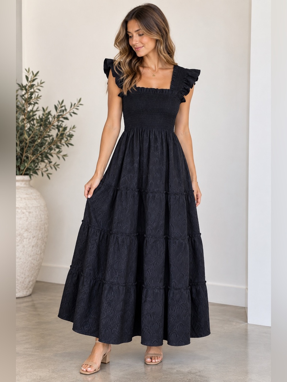 Hill House Home The Nap Dress Women S Navy Smocked Ruffle Tiered Maxi Cotton